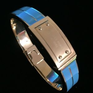 Michael Kors Gold Tone/ Blue Logo Plaque Bracelet